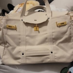 Elegant Canvas Cream Shoulder Bag